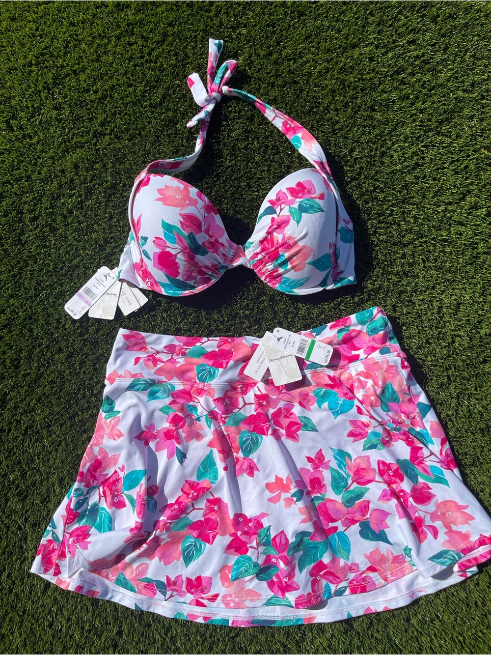 Tommy Bahama Pink & Teal Floral Two-Piece Swim Set with Skirt
